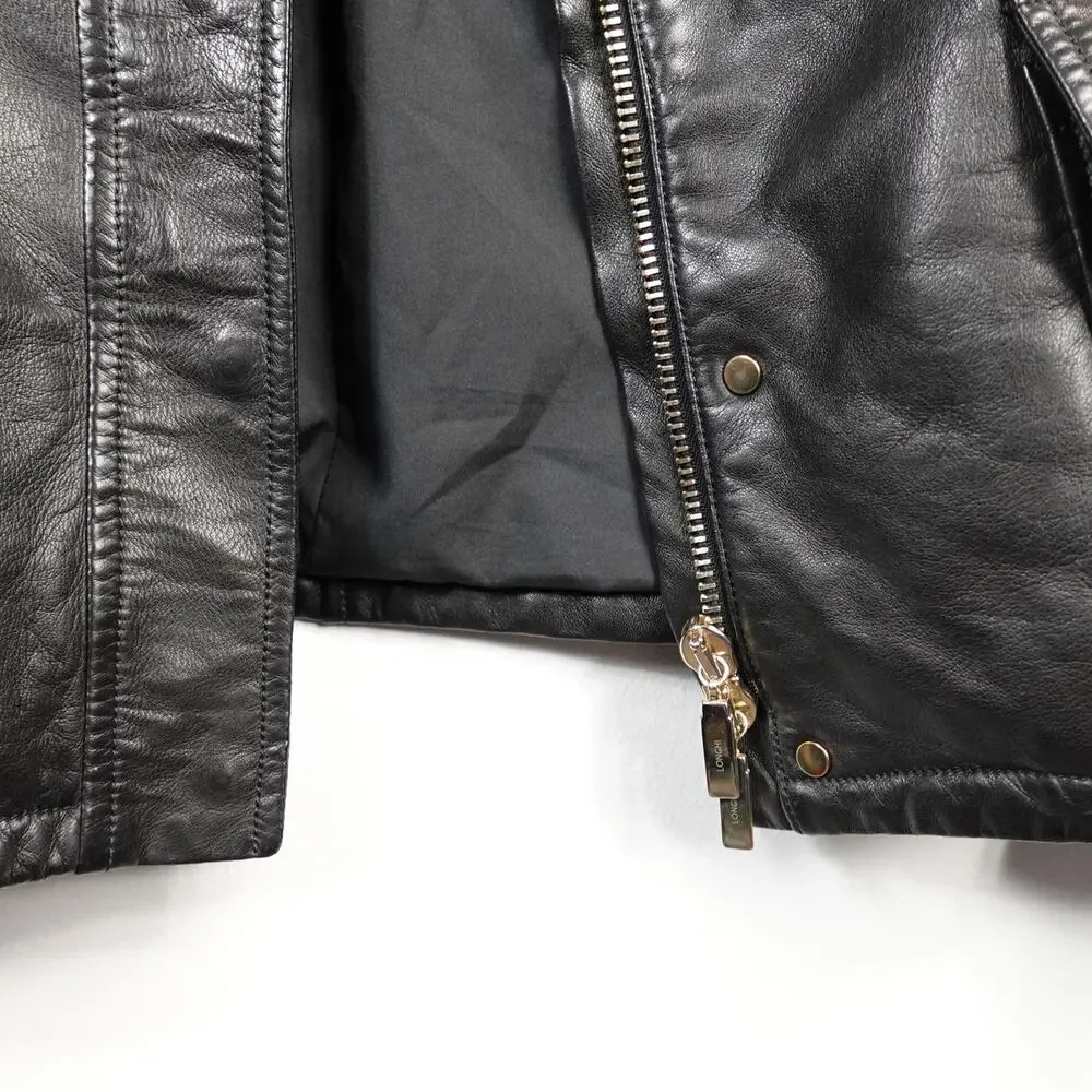 Longhi Black Leather Collared Cargo Utility Moto Biker Jacket Men's 46 Small